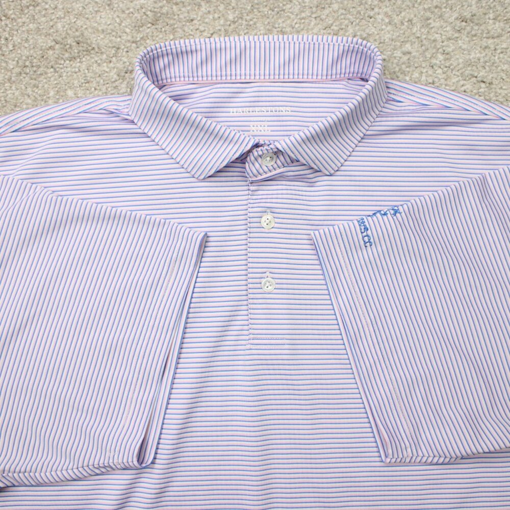 Harlestons Polo Shirt Mens‎ 2XL XXL Pink/Blue Striped Tailored Fit Short Sleeve